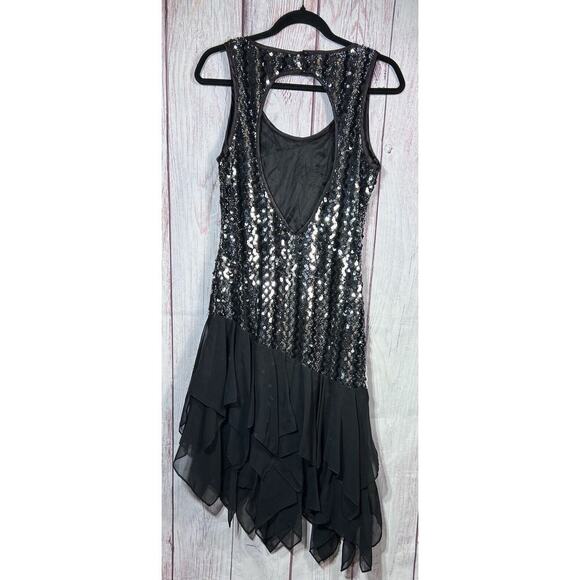 Ala Carte Vintage Cocktail Flapper Style Dress Black Sequins Asymmetrical 7/8 - Picture 2 of 8